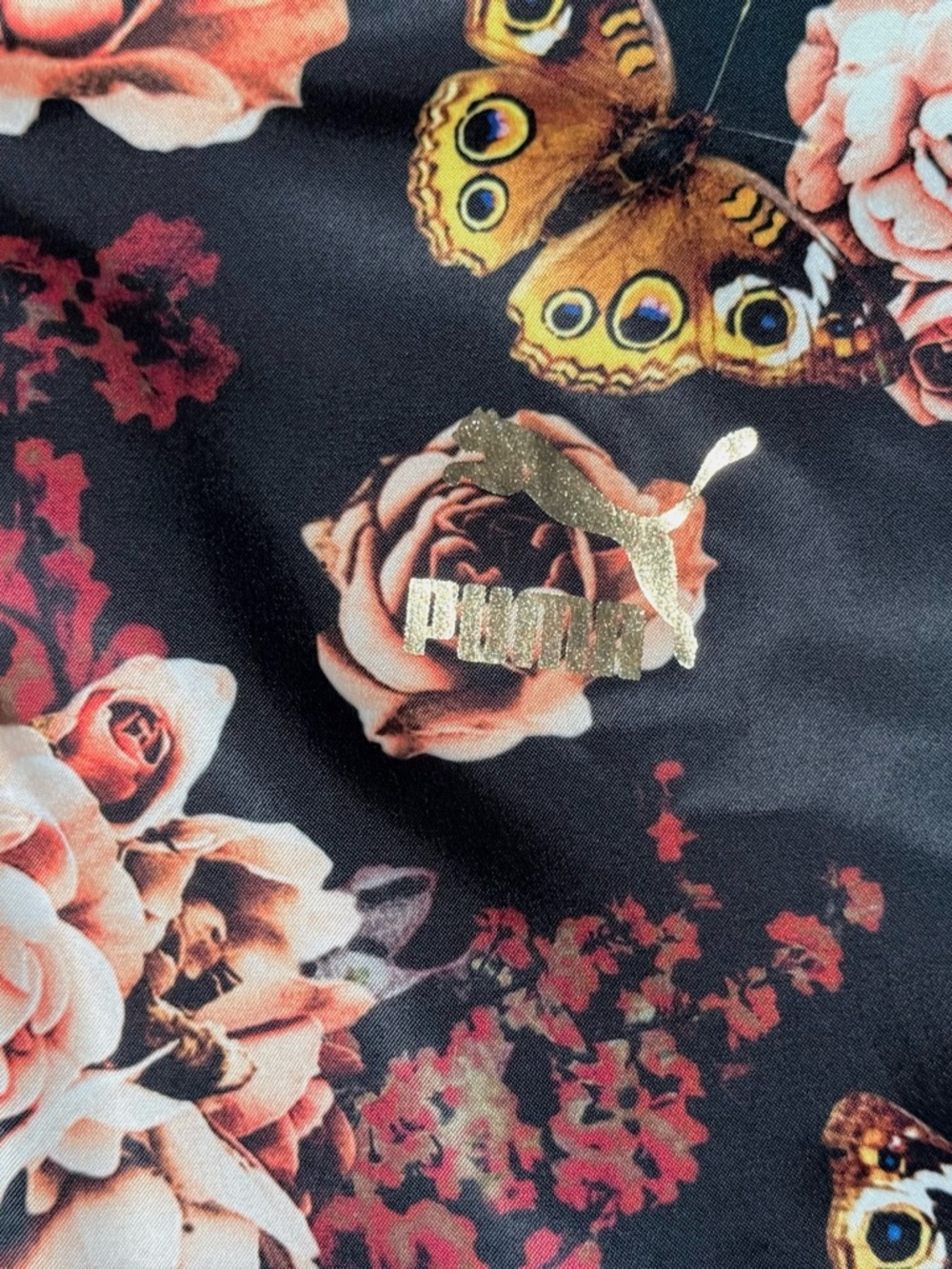 Puma Black Bomber Jacket with Coral Rose Print - Picture 3 of 7